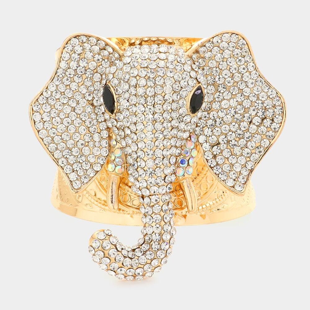 Rhinestone Elephant Cuff Bracelet